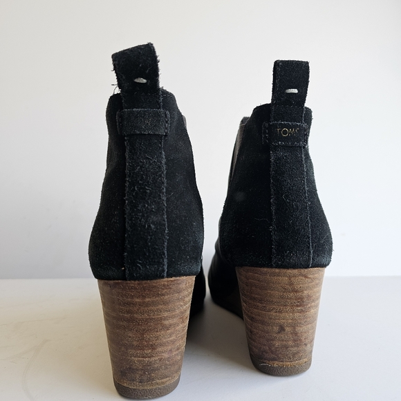 Toms black wedge black leather and suede booties women's 9.5 flawed - Picture 5 of 9